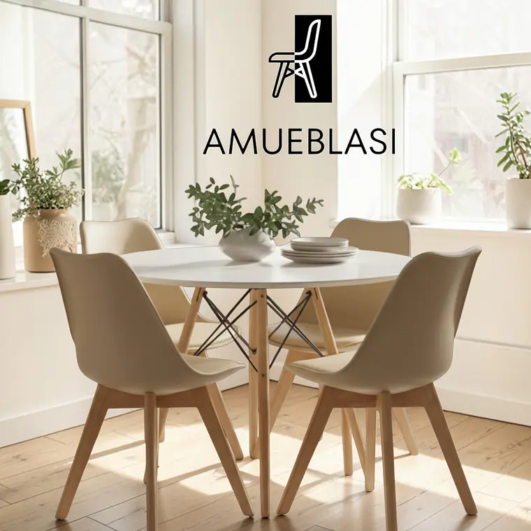 Comedor Redondo Melamina 4 Sillas Tulip – Mesa Eames 30