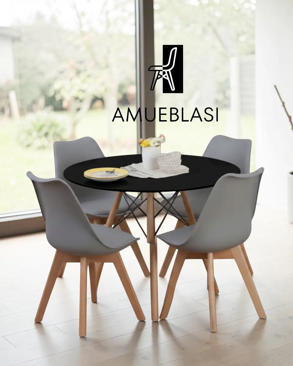 Comedor Redondo Melamina Eames con Sillas Tulip 31