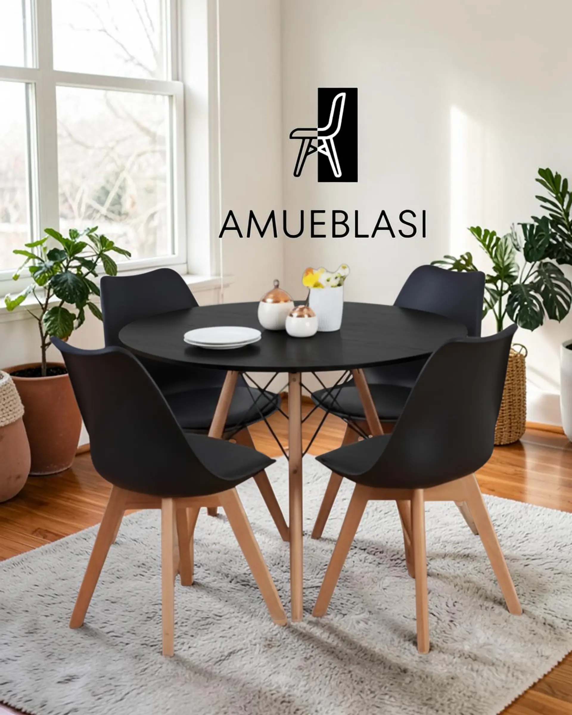 Comedor Redondo Melamina Eames con Sillas Tulip 32