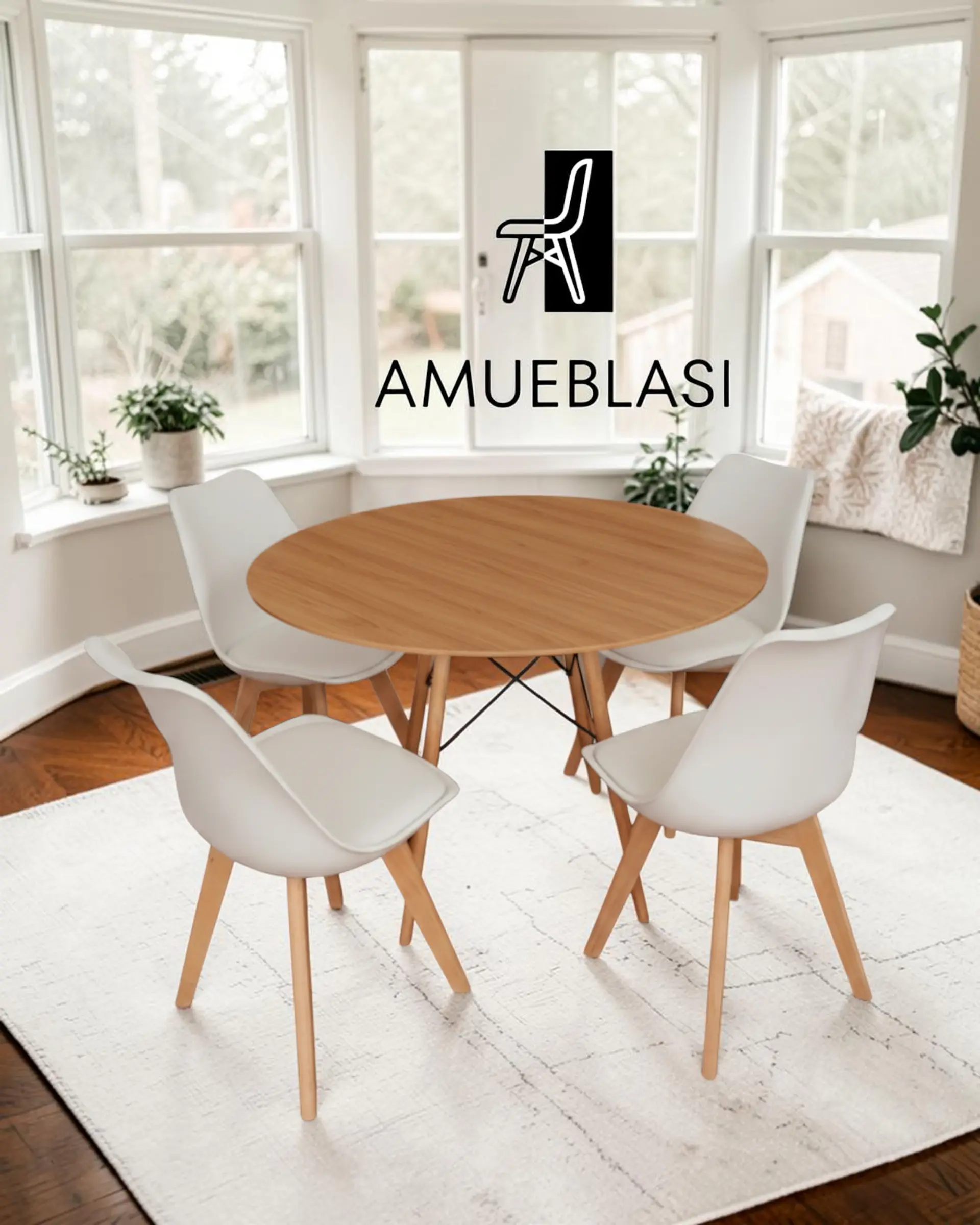 Comedor Redondo Melamina Eames con Sillas Tulip 33