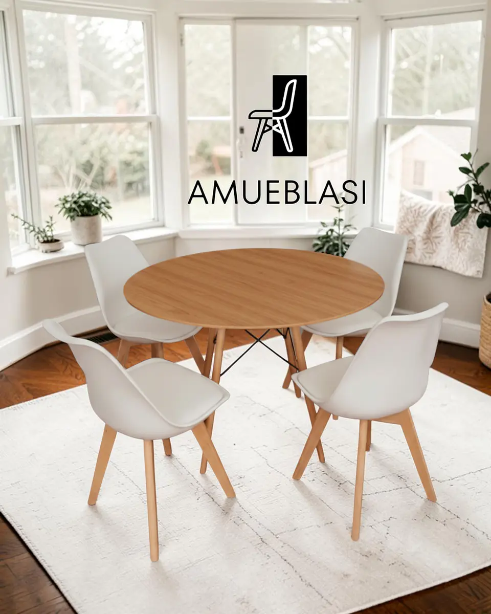 Comedor Redondo Melamina Eames con Sillas Tulip 33