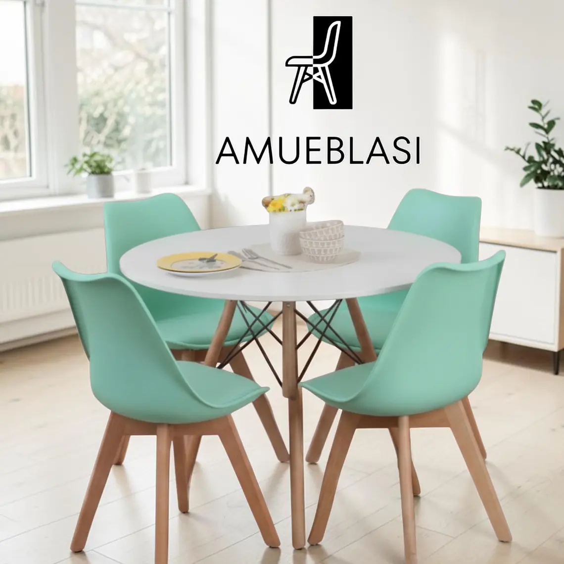 Comedor Redondo Melamina 4 Sillas Tulip – Mesa Eames 34