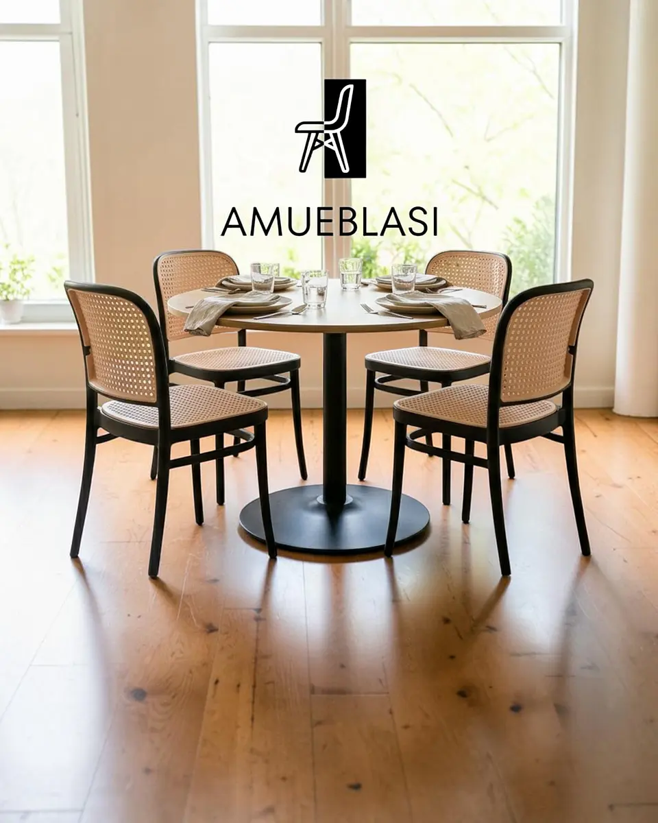 Comedor Redondo Tulip Nórdico con Sillas Lombardia 1