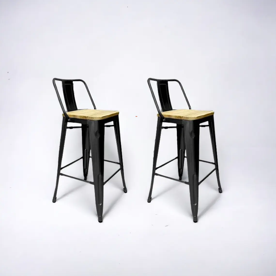 Pack 2 Taburetes Tolix Asiento Madera 66 cm 1