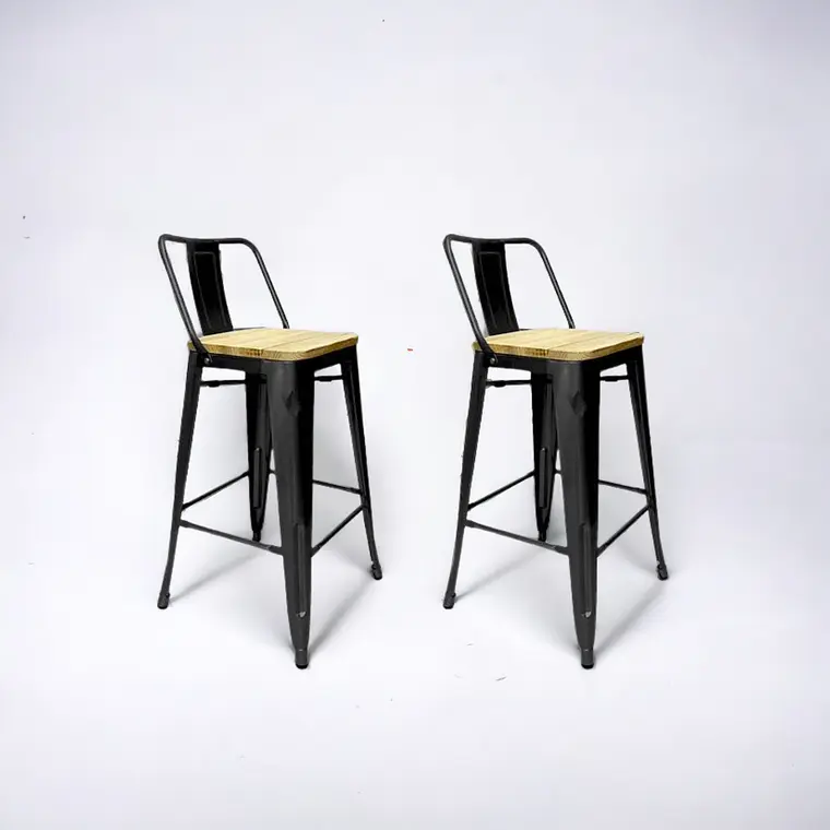 Pack 2 Taburetes Tolix Asiento Madera 66 cm 1