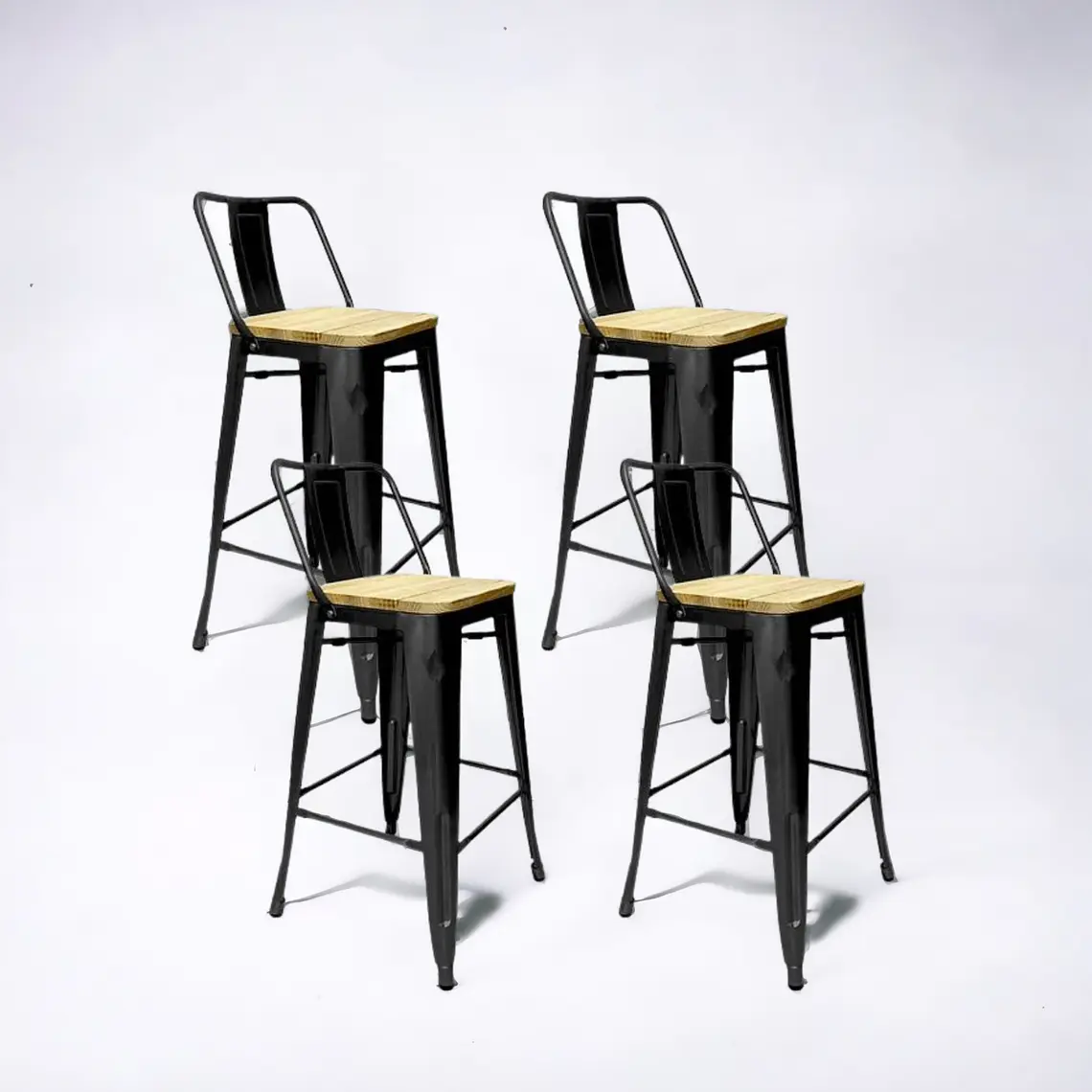 Pack 4 Taburetes Tolix Asiento Madera 66 cm 1