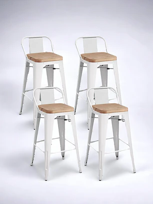 Pack 4 Taburetes Tolix Asiento Madera 66 cm