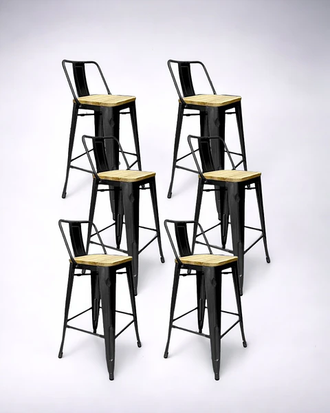 Pack 6 Taburetes Tolix Asiento Madera 66 cm