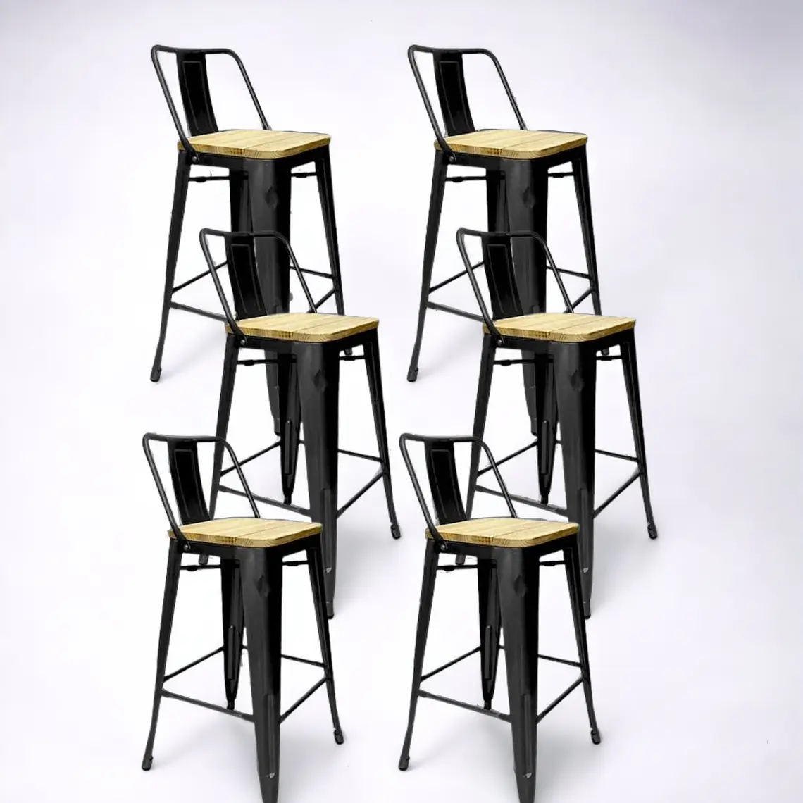 Pack 6 Taburetes Tolix Asiento Madera 66 cm 1