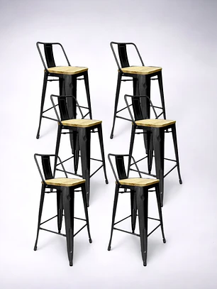 Pack 6 Taburetes Tolix Asiento Madera 66 cm