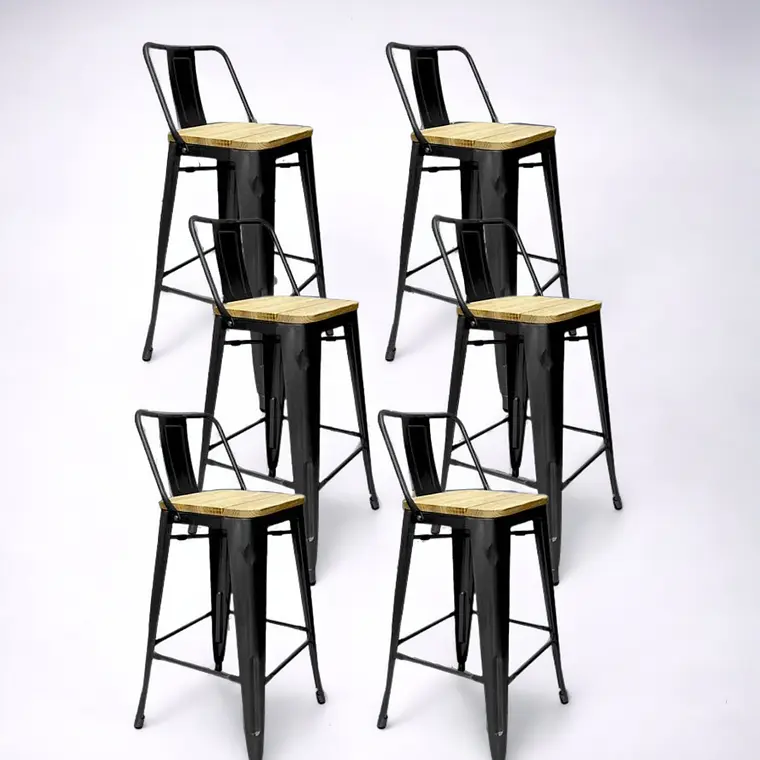 Pack 6 Taburetes Tolix Asiento Madera 66 cm 1