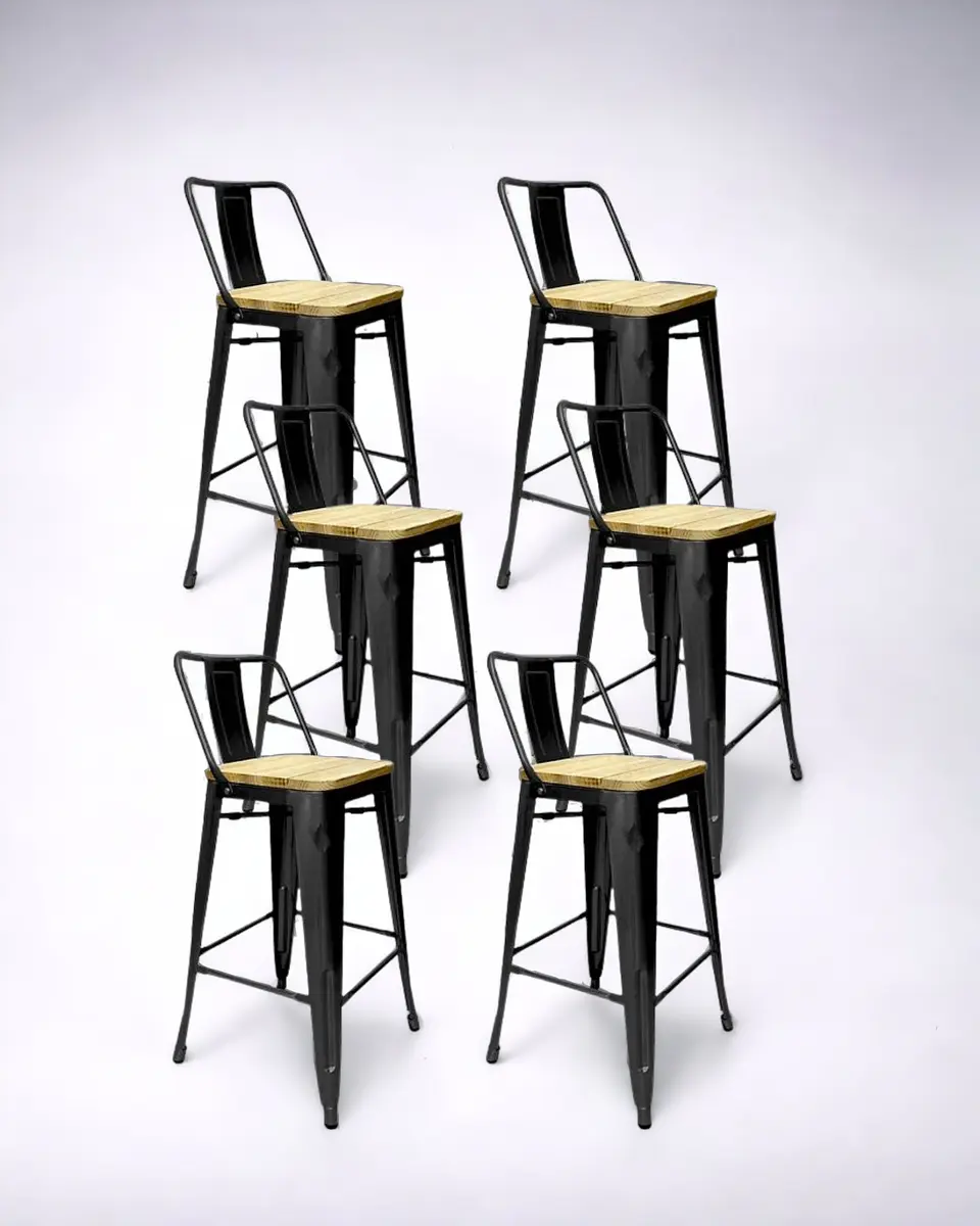 Pack 6 Taburetes Tolix Asiento Madera 66 cm 1