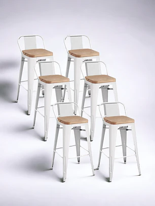 Pack 6 Taburetes Tolix Asiento Madera 66 cm