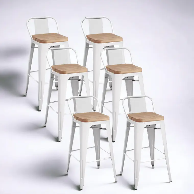 Pack 6 Taburetes Tolix Asiento Madera 66 cm 2