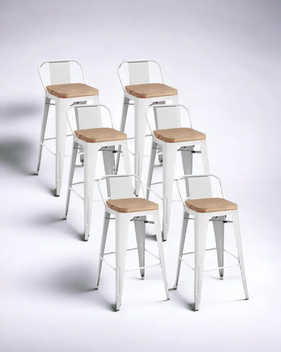 Pack 6 Taburetes Tolix Asiento Madera 66 cm 2