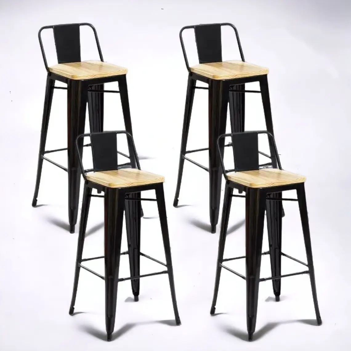 Pack 4 Taburetes Tolix Asiento Madera 77 cm 1