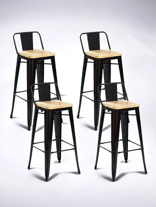 Pack 4 Taburetes Tolix Asiento Madera 77 cm