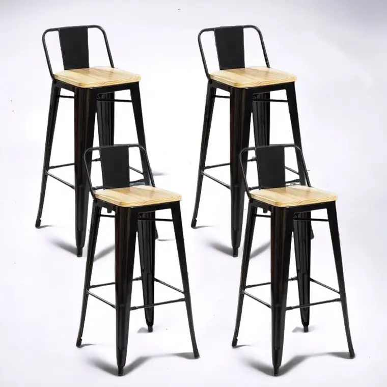 Pack 4 Taburetes Tolix Asiento Madera 77 cm 1