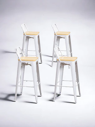 Pack 4 Taburetes Tolix Asiento Madera 77 cm