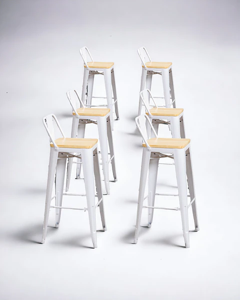Pack 6 Taburetes Tolix Asiento Madera 77 cm