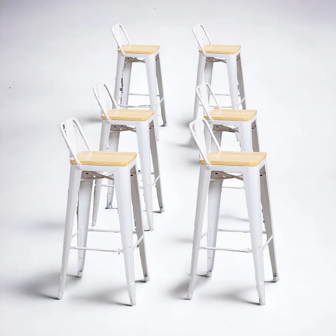 Pack 6 Taburetes Tolix Asiento Madera 77 cm 1