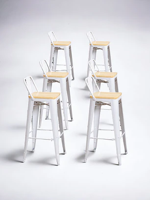 Pack 6 Taburetes Tolix Asiento Madera 77 cm