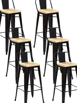 Pack 6 Taburetes Tolix Asiento Madera 77 cm