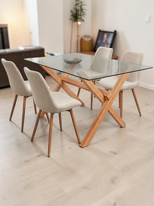 Comedor Rectangular Vidrio 4 ó 6 Sillas Tiffany – Mesa Elite 140x90 cm