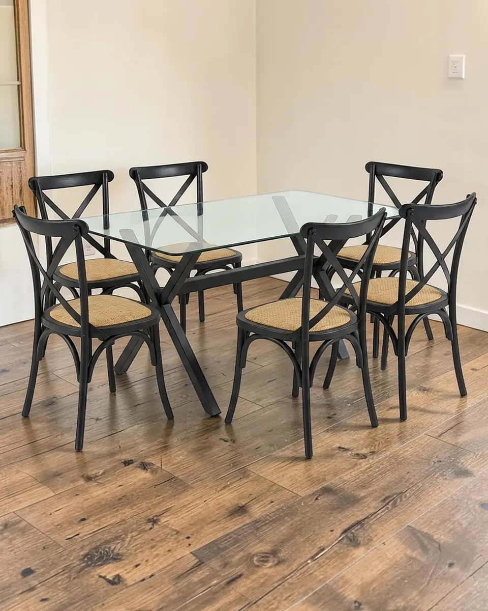 Comedor Rectangular Vidrio Elite con Sillas Crossback 5