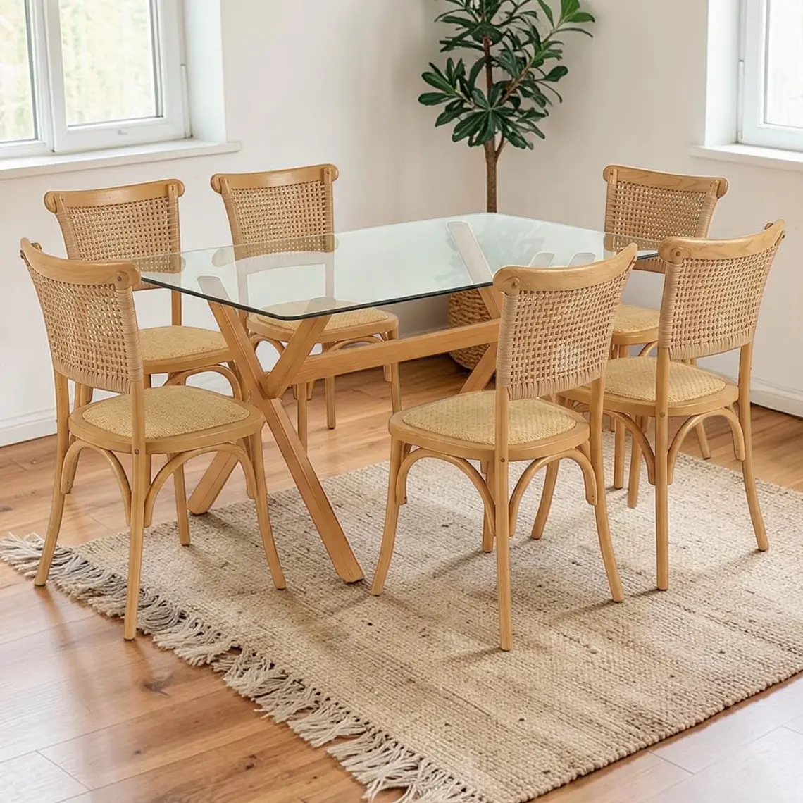 Comedor Rectangular Vidrio 4 ó 6 Sillas Crossback – Mesa Elite 140x90 4