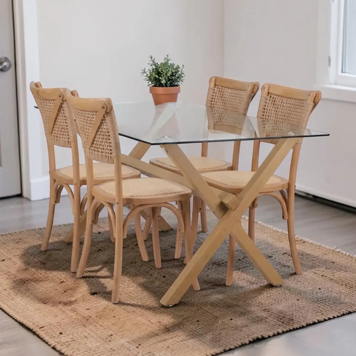 Comedor Rectangular Vidrio 4 ó 6 Sillas Crossback – Mesa Elite 140x90 1