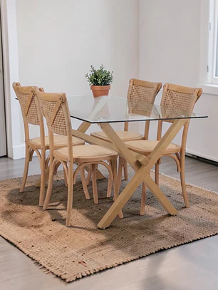 Comedor Rectangular Vidrio 4 ó 6 Sillas Crossback – Mesa Elite 140x90