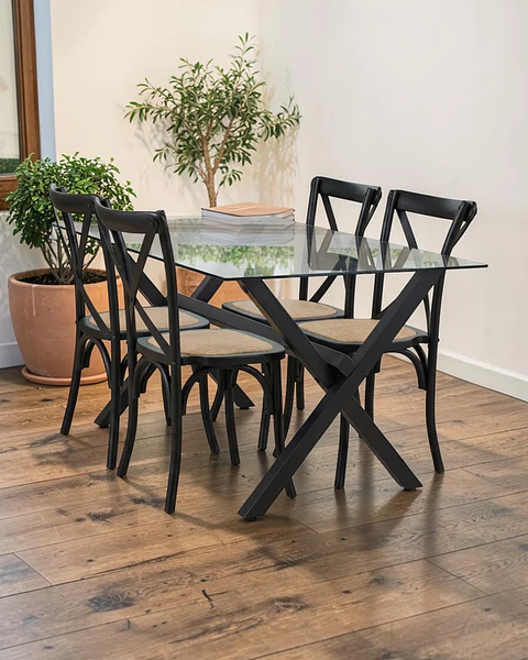 Comedor Rectangular Vidrio Elite con Sillas Crossback