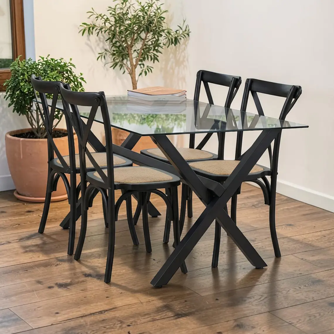 Comedor Rectangular Vidrio 4 ó 6 Sillas Crossback – Mesa Elite 140x90 2
