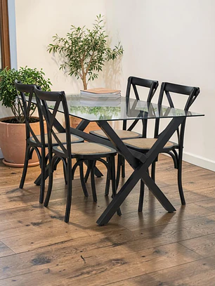 Comedor Rectangular Vidrio 4 ó 6 Sillas Crossback – Mesa Elite 140x90