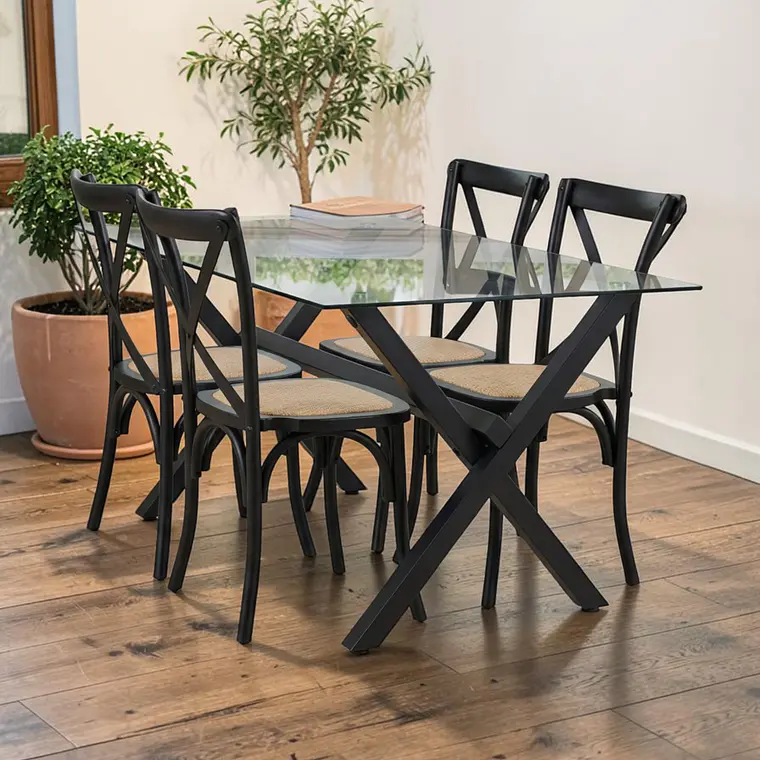 Comedor Rectangular Vidrio 4 ó 6 Sillas Crossback – Mesa Elite 140x90 2