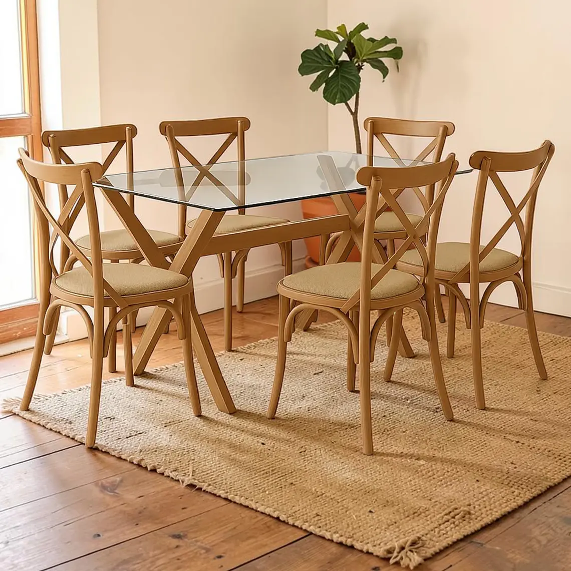 Comedor Rectangular Vidrio 4 ó 6 Sillas Crossback – Mesa Elite 140x90 6