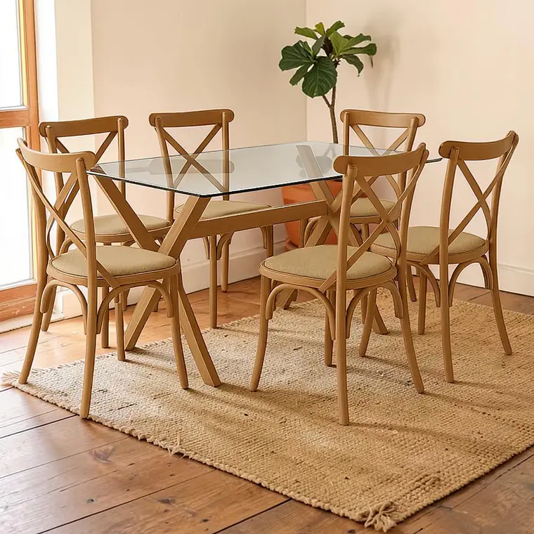 Comedor Rectangular Vidrio 4 ó 6 Sillas Crossback – Mesa Elite 140x90 6