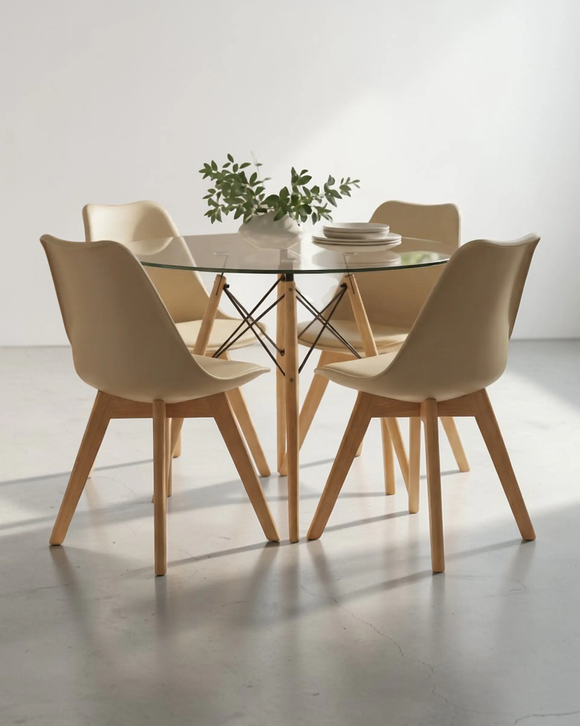 Comedor Redondo Vidrio Eames con Sillas Tulip 8