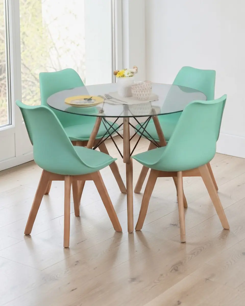 Comedor Redondo Vidrio Eames con Sillas Tulip 9