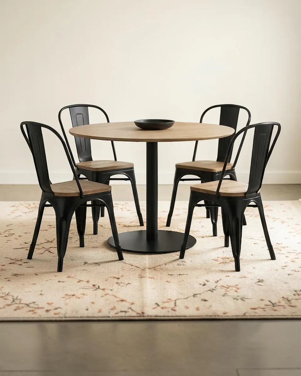 Comedor Redondo Tulip Nordico con Sillas Tolix negras 3