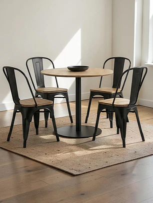 Comedor Redondo 4 Sillas Tolix negras – Mesa Tulip Nórdica