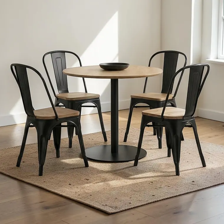 Comedor Redondo 4 Sillas Tolix negras – Mesa Tulip Nórdica 1