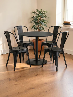 Comedor Redondo 4 Sillas Tolix negras – Mesa Tulip Nórdica