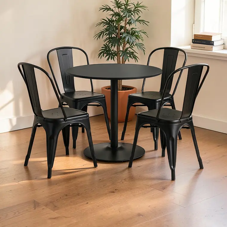 Comedor Redondo 4 Sillas Tolix negras – Mesa Tulip Nórdica 2