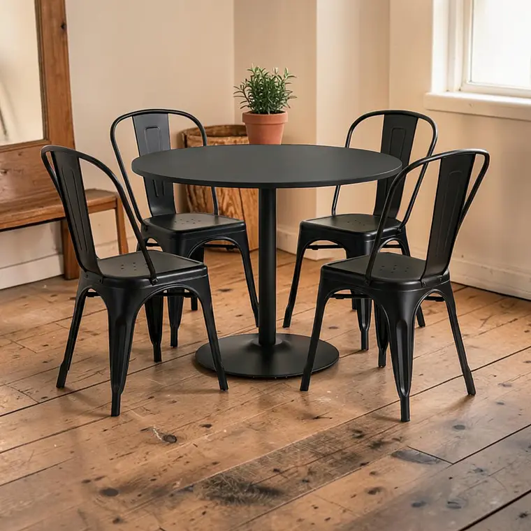 Comedor Redondo 4 Sillas Tolix negras – Mesa Tulip Nórdica 4