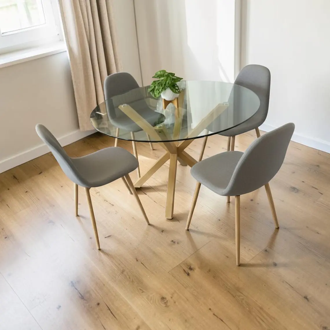 Comedor Redondo Vidrio 4 Sillas Scoop – Mesa Madrid 4