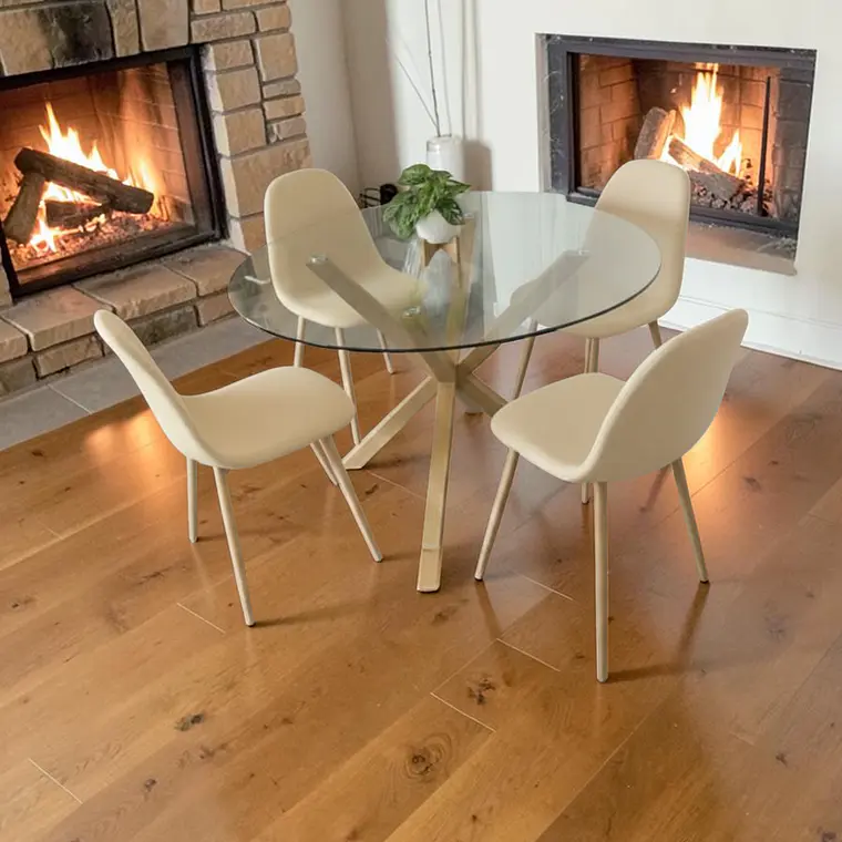 Comedor Redondo Vidrio 4 Sillas Scoop – Mesa Madrid 1