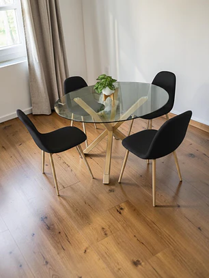 Comedor Redondo Vidrio 4 Sillas Scoop – Mesa Madrid