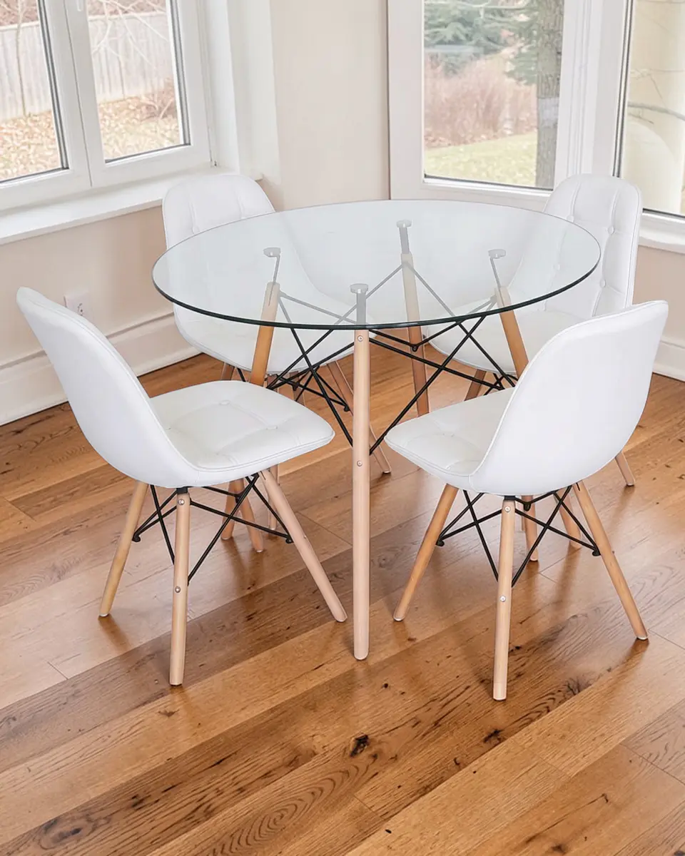 Comedor Redondo Vidrio Eames con Sillas Buckle 7